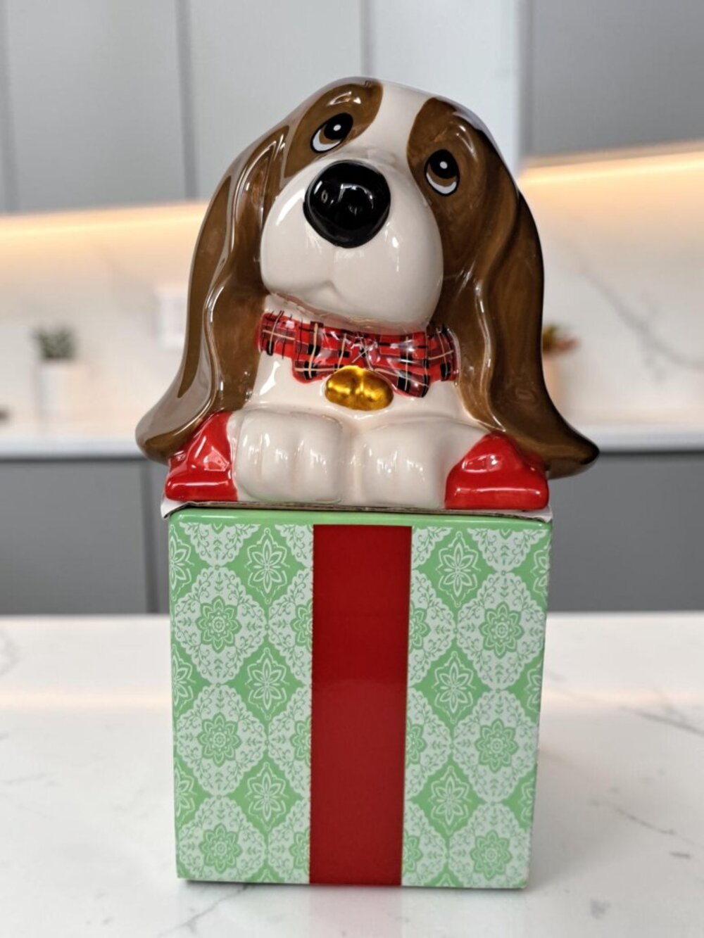 Pioneer Woman Charlie Dog Basset Hound Cookie Jar Container Christmas Holiday